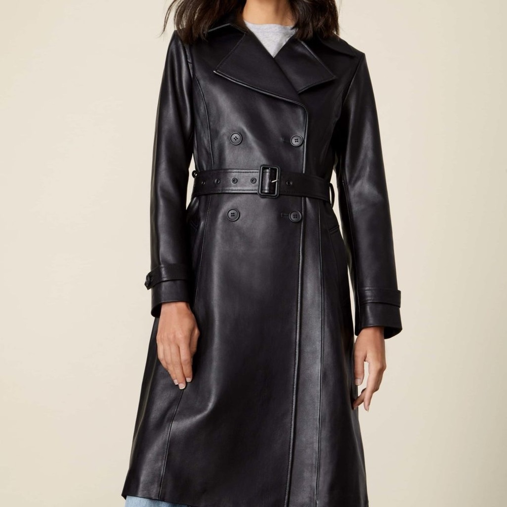Black italic margot leather trench coat